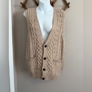 Aran Sweater Market Merino Wool Cable Knit Vest Beige M made in Ireland